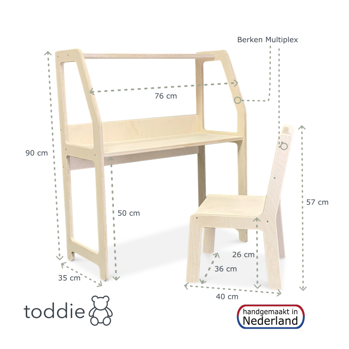 Moodie montessori houten bureau kinderkamer 2-7 jaar | Met stoel - blank - toddie.nl ®
