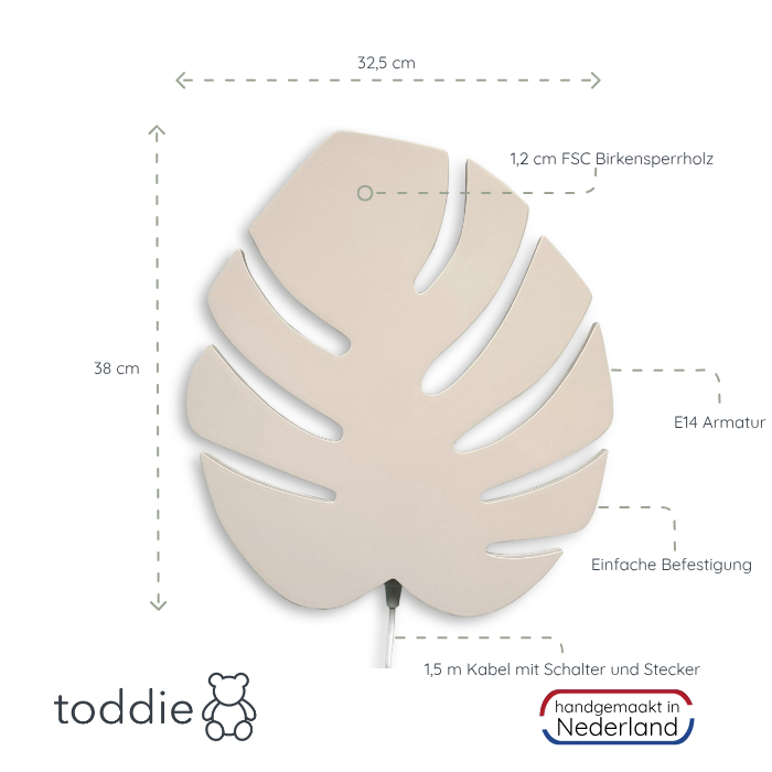 Hölzerne Wandleuchte Kinderzimmer | Monstera-Blatt - beige Wandleuchte toddie.de   