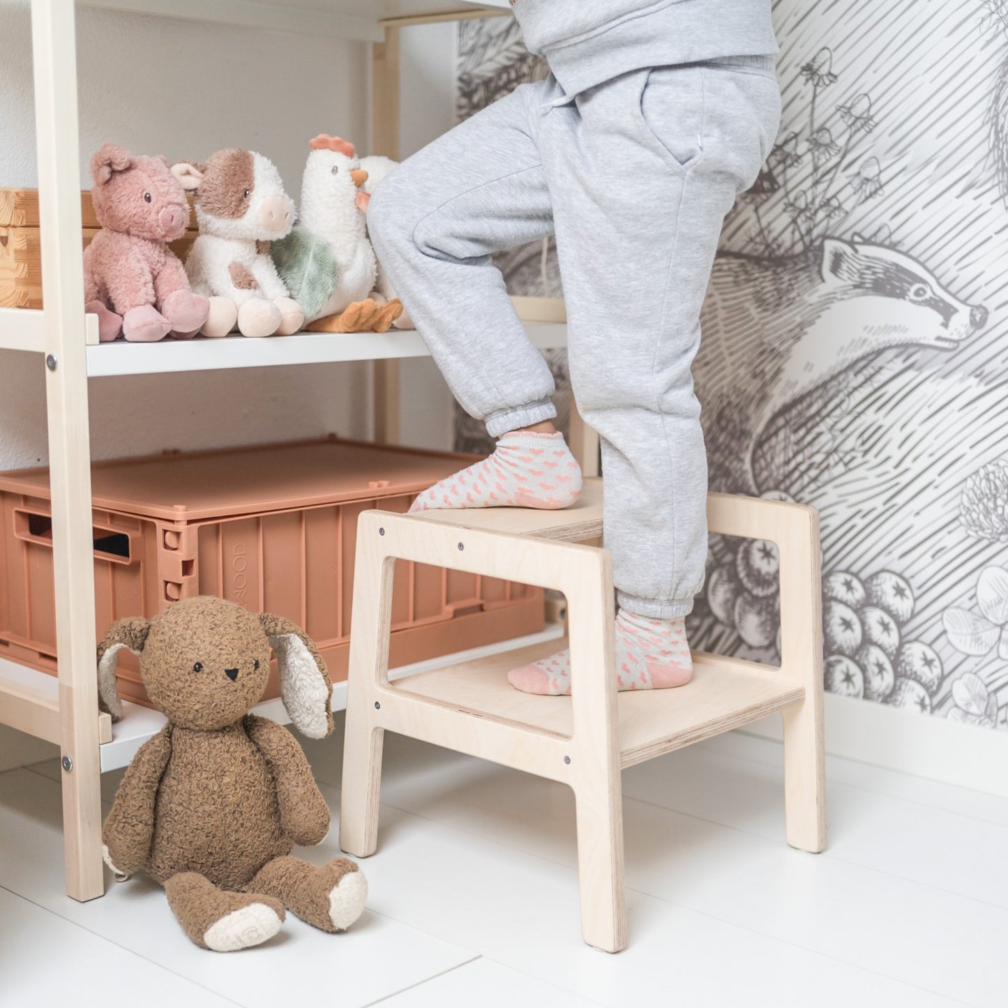 Montessori subtiele leertoren | Houten opstapje, krukje - blank - toddie.nl ®