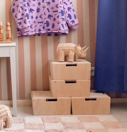 Montessori opbergkisten kinderkamer | Stapelbare houten kisten als opstapje - blank - toddie.nl ®