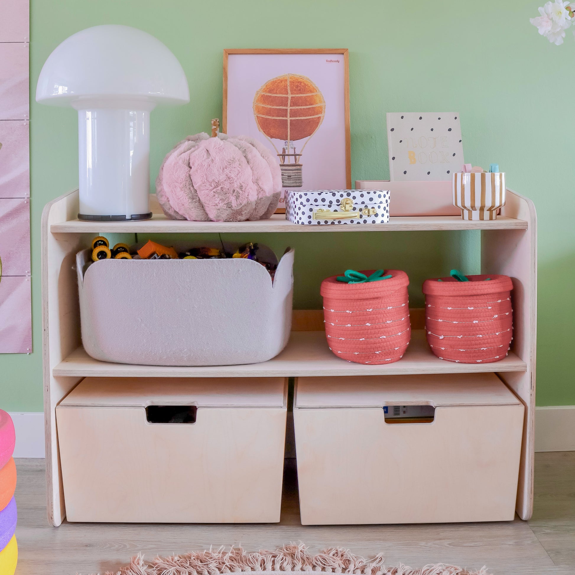 Jollie montessori open speelgoedkast + rijdende opbergkisten | Boekenkast 2 planken - blank - toddie.nl ®