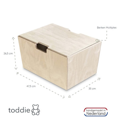Montessori rijdende opbergkist met zwenkwieltjes en deksel - blank - toddie.nl ®