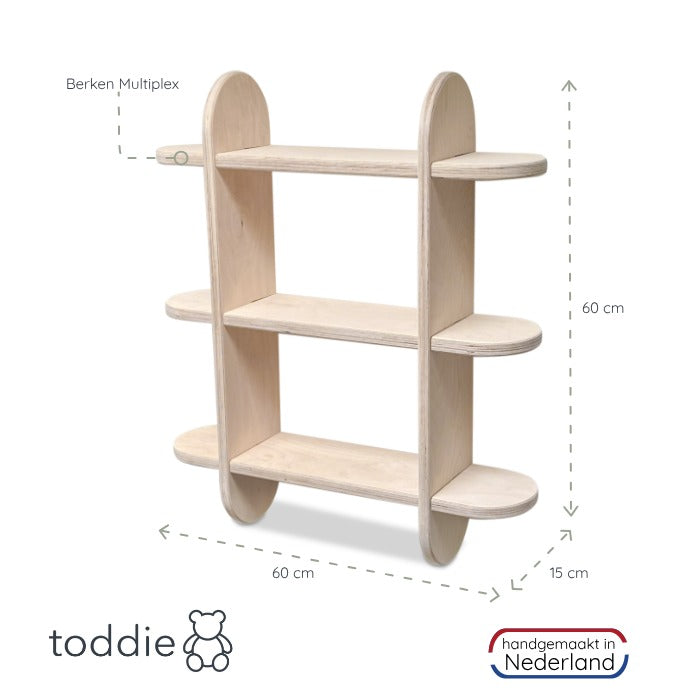 Round Montessori boeken wandkast kinderkamer | Vakkenkast 3 planken - blank - toddie.nl ®