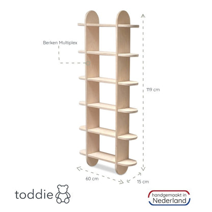 Round montessori boeken wandkast kinderkamer | Vakkenkast 6 planken - blank - toddie.nl ®
