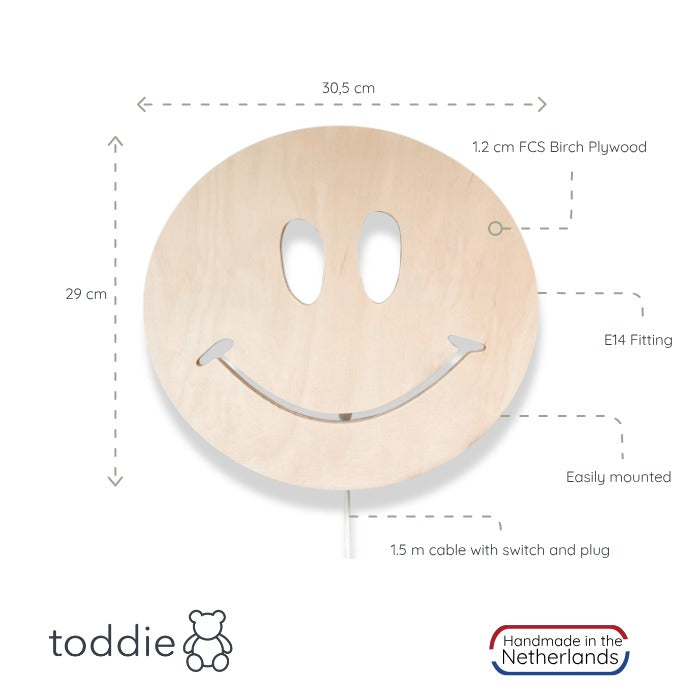 Houten wandlamp kinderkamer | Smiley - blank - toddie.nl ®