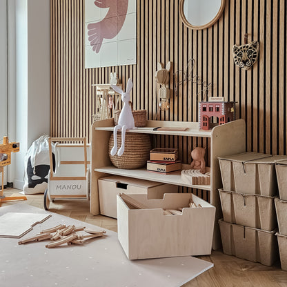 Jollie montessori open speelgoedkast + rijdende opbergkisten | Boekenkast 2 planken - blank - toddie.nl ®