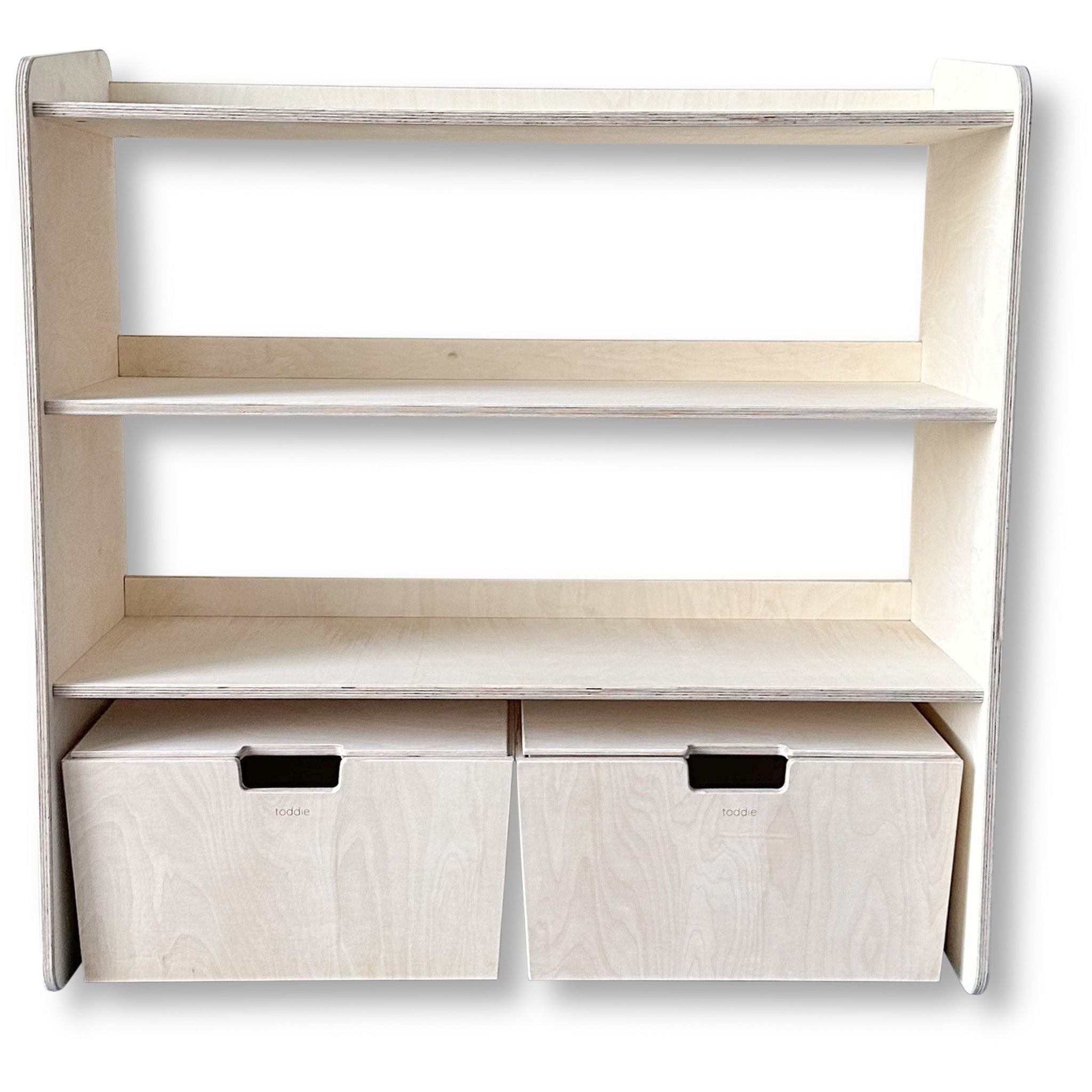 Jollie montessori open speelgoedkast + rijdende opbergkisten | Boekenkast 3 planken - blank