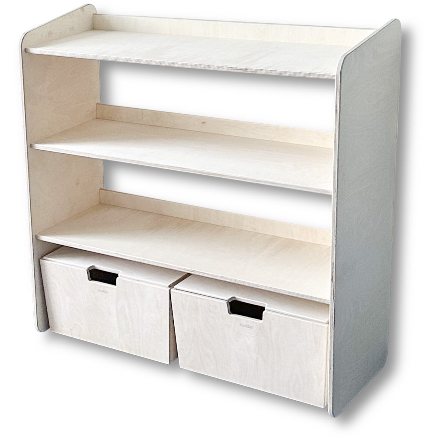 Jollie montessori open speelgoedkast + rijdende opbergkisten | Boekenkast 3 planken - blank - toddie.nl ®