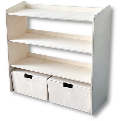 Jollie montessori open speelgoedkast + rijdende opbergkisten | Boekenkast 3 planken - blank - toddie.nl ®