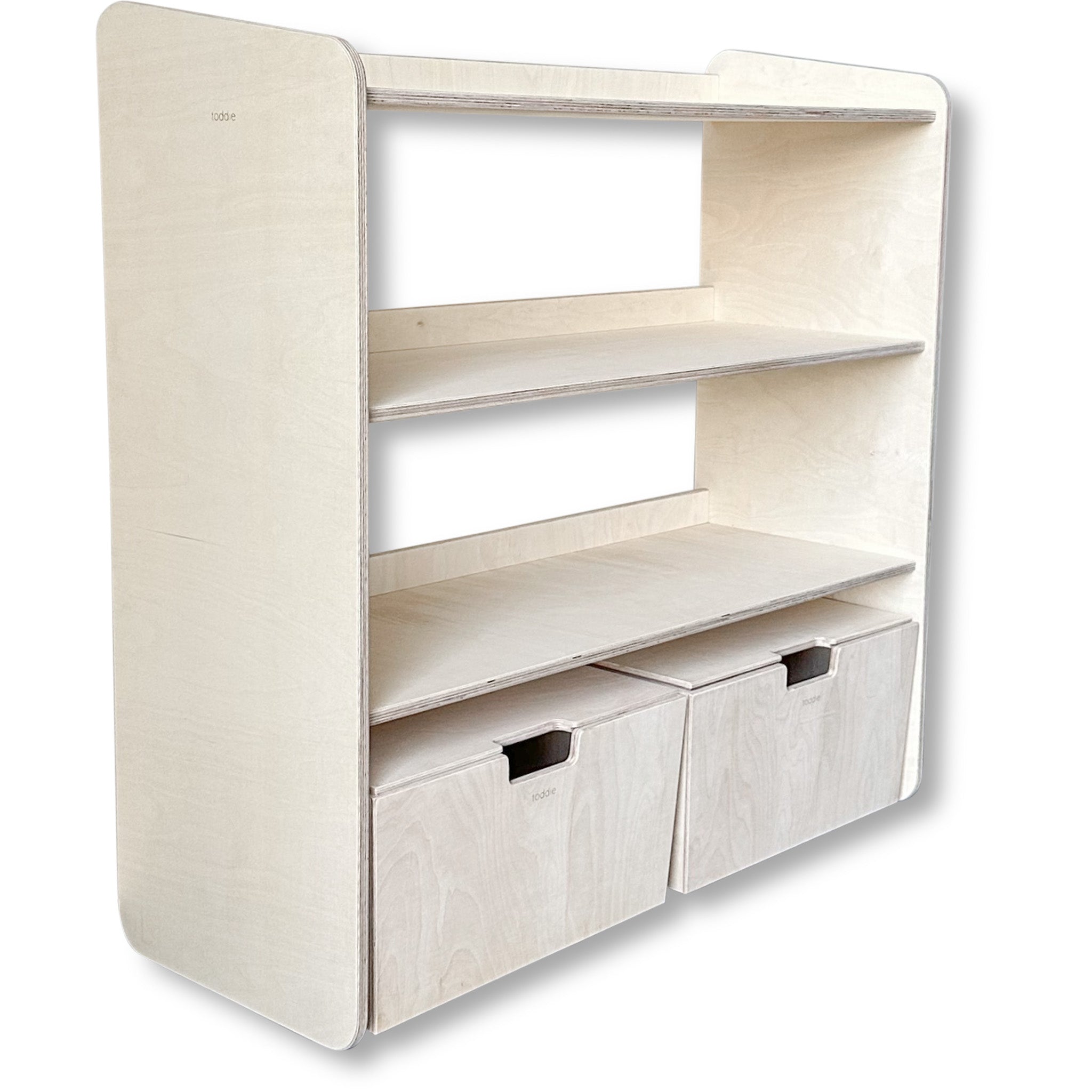 Jollie montessori open speelgoedkast + rijdende opbergkisten | Boekenkast 3 planken - blank
