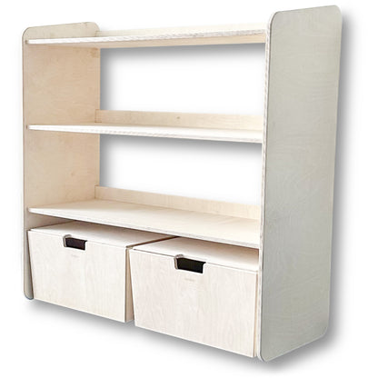Jollie montessori open speelgoedkast + rijdende opbergkisten | Boekenkast 3 planken - blank - toddie.nl ®