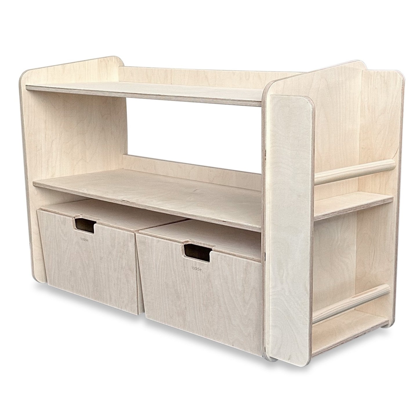 Jollie montessori open speelgoedkast met boekenkast+ rijdende opbergkisten | Boekenkast 2 planken - blank - toddie.nl ®