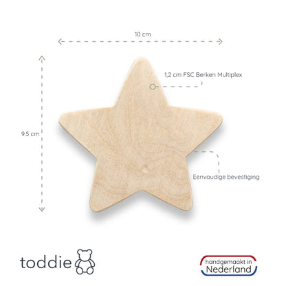 Blank houten wandhaken kinderkamer | Ster en wolk - toddie.nl