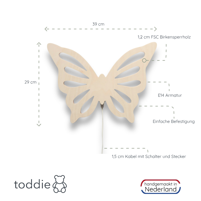 Hölzerne Wandleuchte Kinderzimmer | Schmetterling - natur Wandleuchte toddie.de   