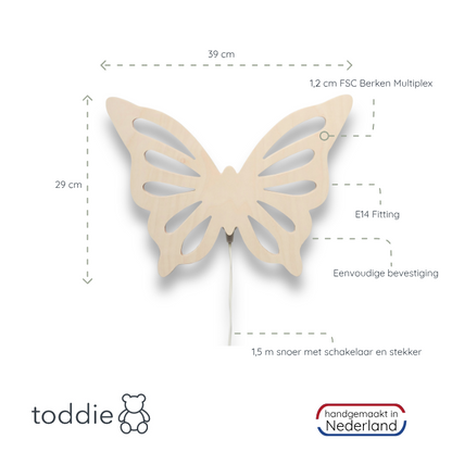 Houten wandlamp kinderkamer | Vlinder - toddie.nl