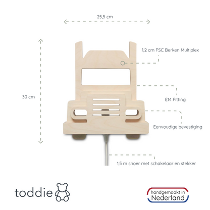 Houten wandlamp kinderkamer | vrachtwagen - toddie.nl
