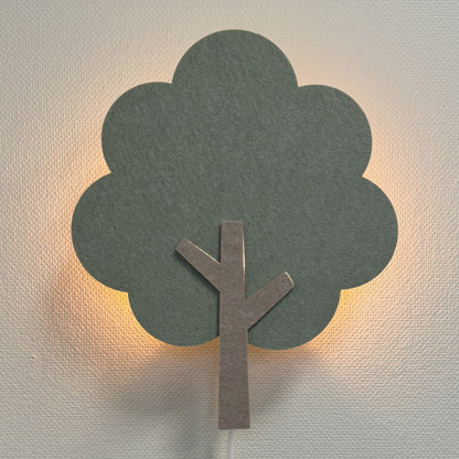 Væglampe i filt træ salviegrøn – lampe tændt