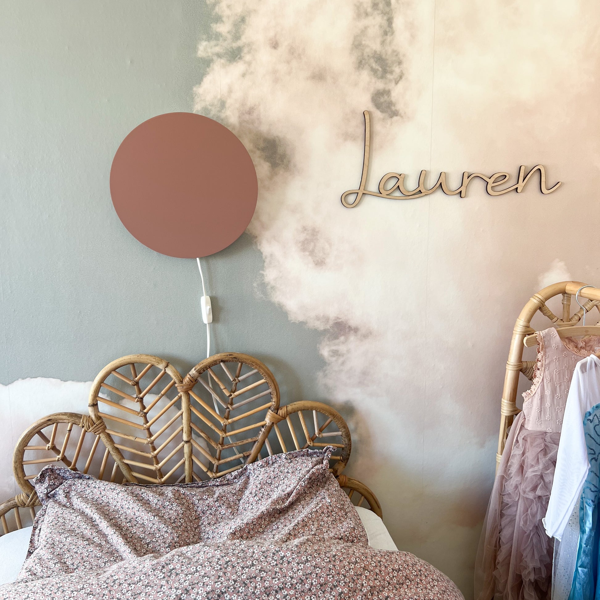 Houten wandlamp kinderkamer | cirkel terra roze - toddie.nl ®