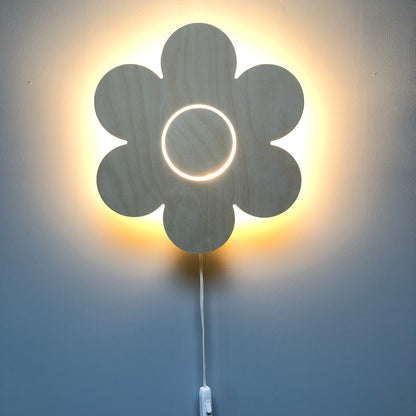 Houten wandlamp kinderkamer | Bloem - blank - toddie.nl ®