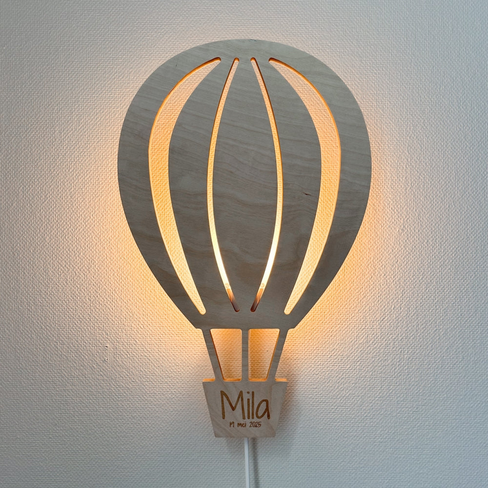 Houten wandlamp kinderkamer | Luchtballon - blank