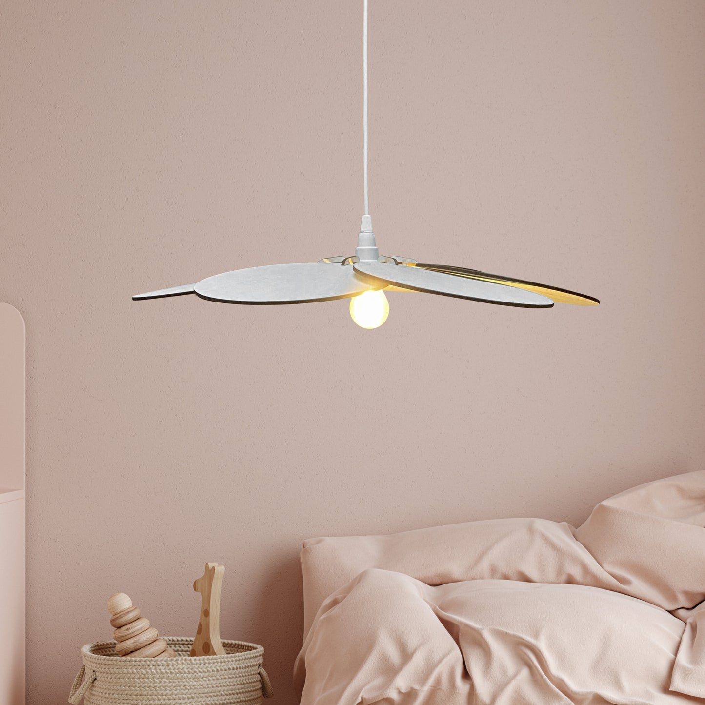 Houten hanglamp kinderkamer | Bloem - blank - toddie.nl ®