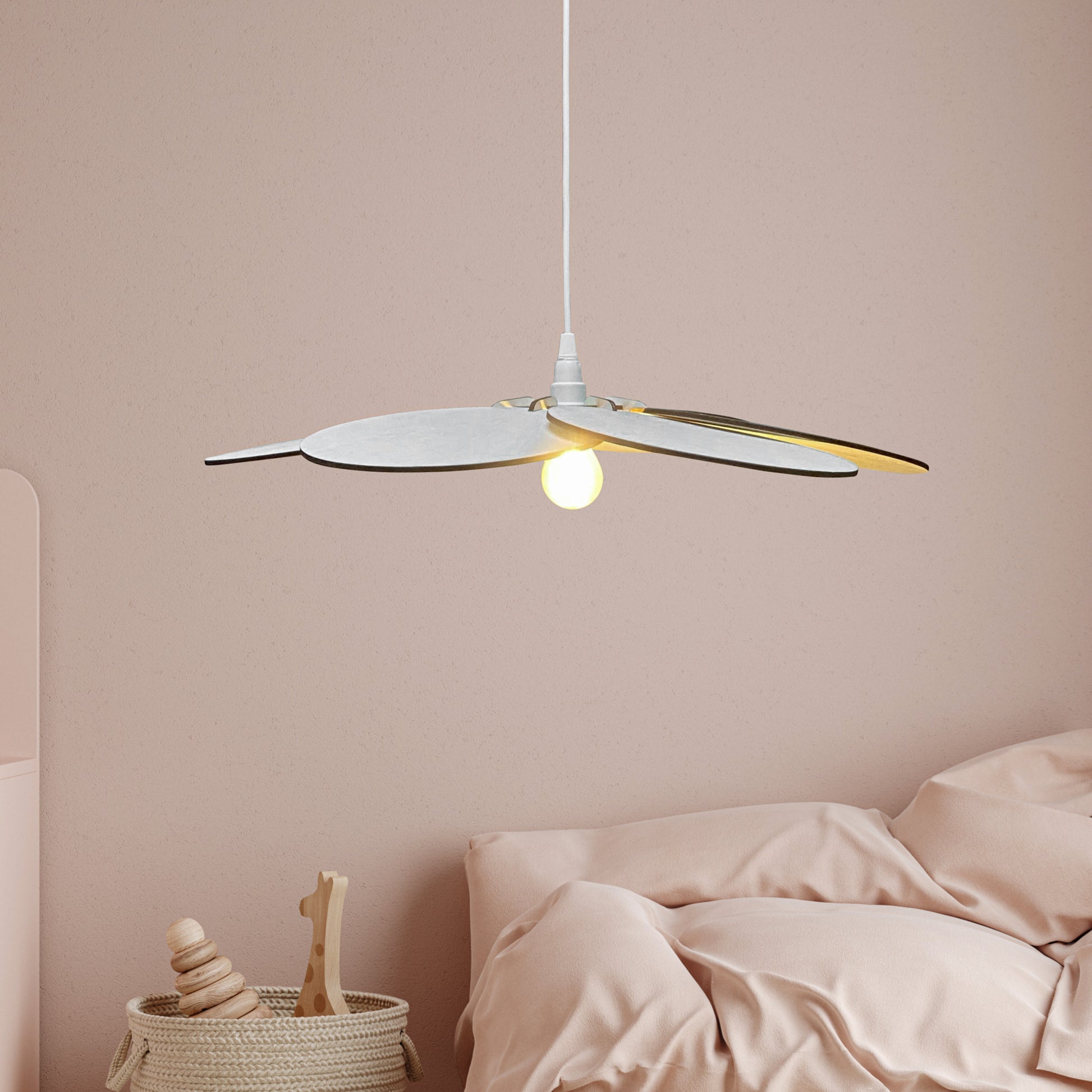 Houten hanglamp kinderkamer | Bloem - blank - toddie.nl ®
