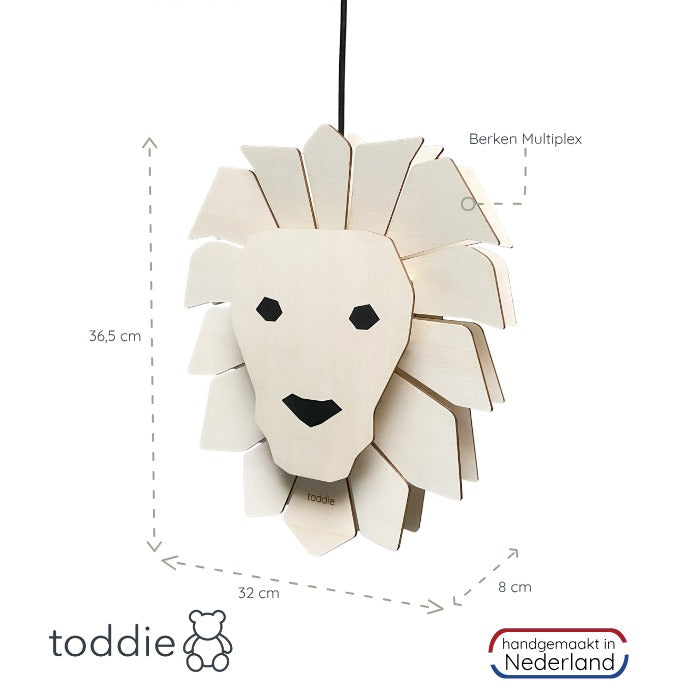 Houten hanglamp kinderkamer | Leeuw - blank - toddie.nl ®