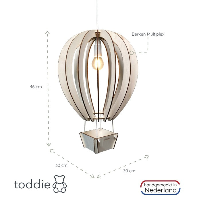 Houten hanglamp kinderkamer | Luchtballon - blank - toddie.nl ®