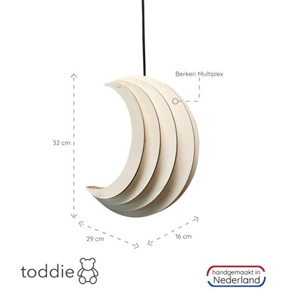 Houten hanglamp kinderkamer | Maan - blank - toddie.nl ®