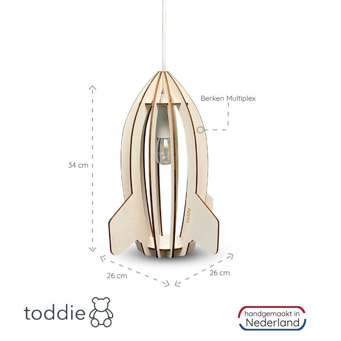 Houten hanglamp kinderkamer | Raket - blank - toddie.nl ®