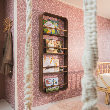 Novie montessori rond boekenrek kinderkamer | 4 planken - Wengé gebeitst - toddie.nl ®
