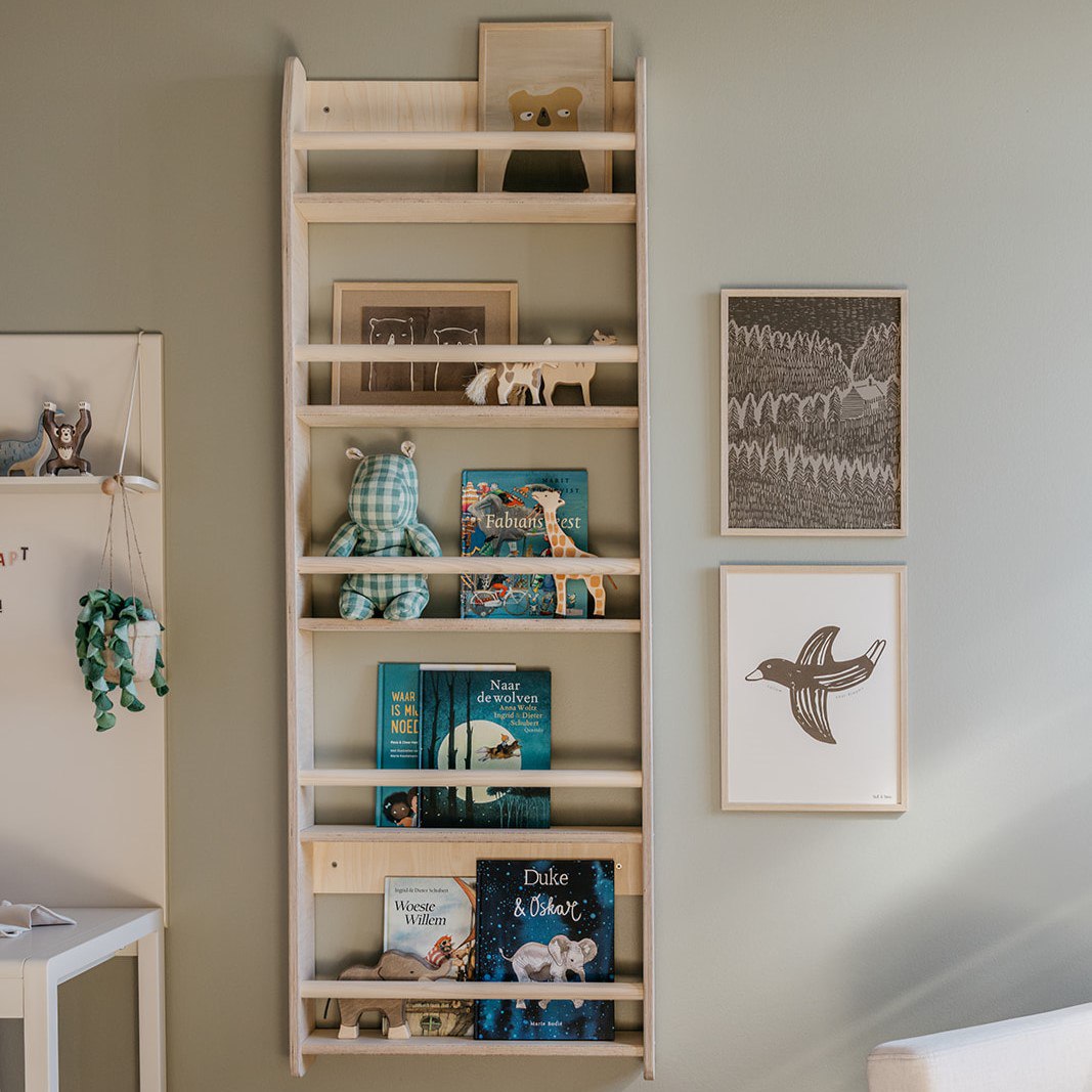 Montessori Bücherregal Kinderzimmer | 5 Regale - natur Wandregal toddie.de