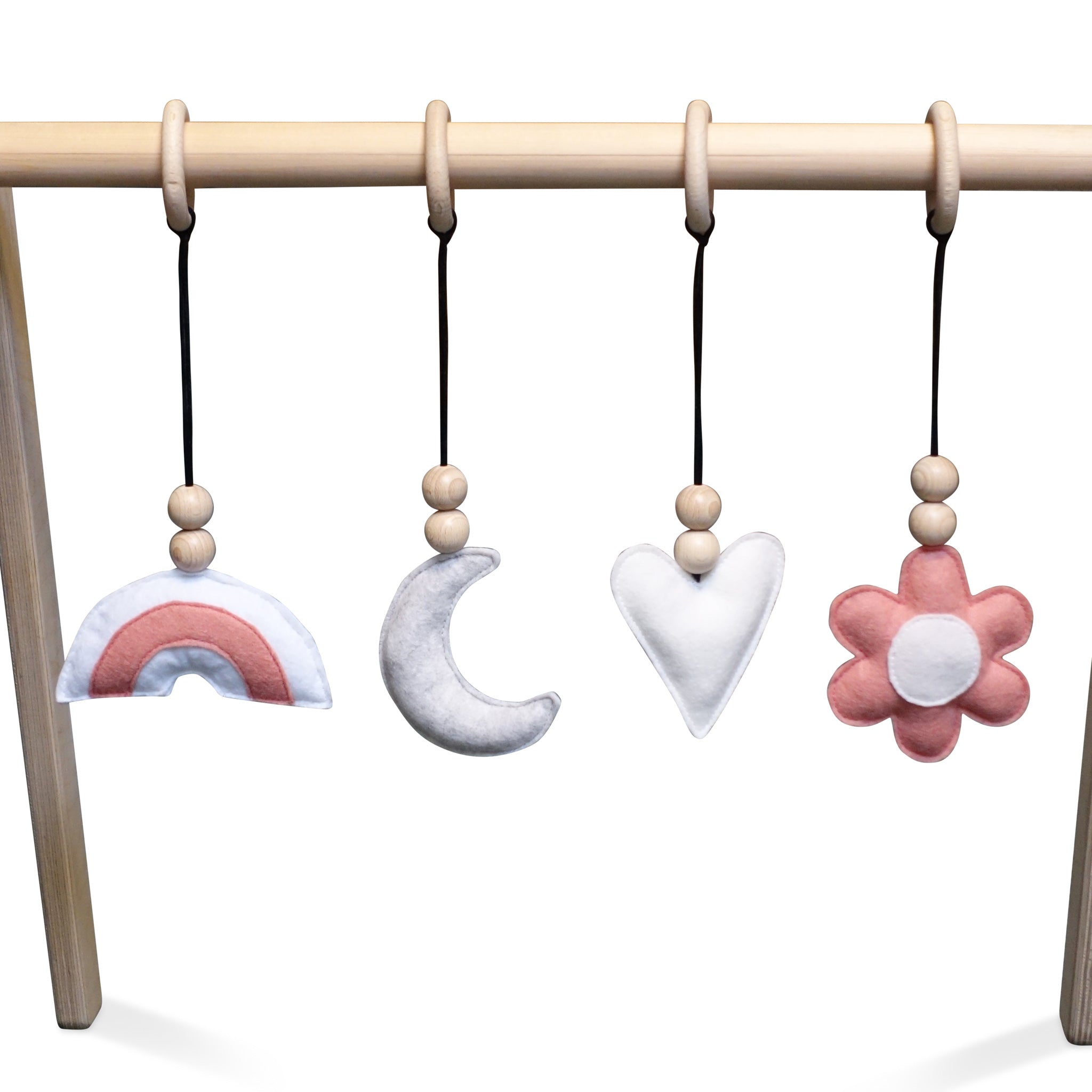 Holz Babygym | Massiver Holzspielbogen mit Blume und Regenbogen hängespielzeuge - natur Spielbogen + Hängespielzeuge toddie.de   