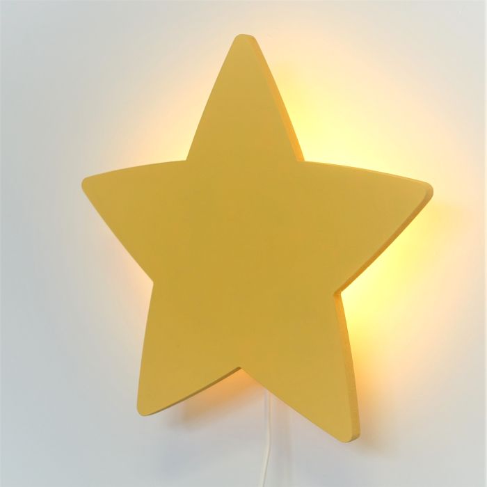 Houten wandlamp kinderkamer | Ster - geel - toddie.nl