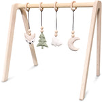 Holz Babygym | Massiver Holzspielbogen mit Waldtiere hängespielzeuge - natur