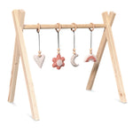 Holz Babygym | Massiver Holzspielbogen Tipi-Forme mit Blume und Regenbogen hängespielzeuge - natur