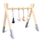 Holz Babygym | Massiver Holzspielbogen Tipi-Form mit Raum hängespielzeuge - denim drift