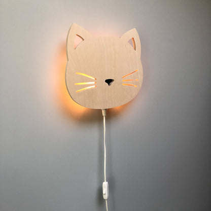 Houten wandlamp kinderkamer | Kat - toddie.nl