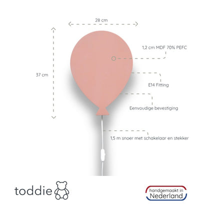 Houten wandlamp kinderkamer | Ballon - Terra Roze - toddie.nl