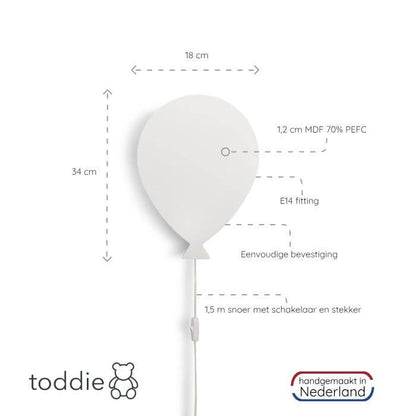 Houten wandlamp kinderkamer | Ballon - Wit - toddie.nl