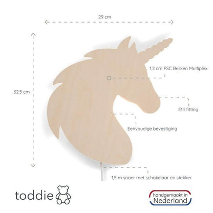 Houten wandlamp kinderkamer | Eenhoorn - toddie.nl