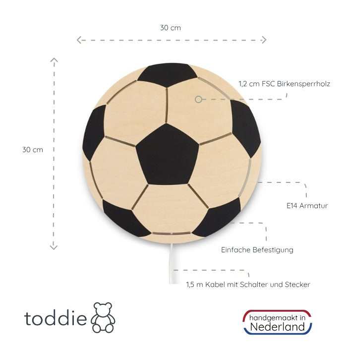 Hölzerne Wandleuchte Kinderzimmer | Fußball - natur/schwarz Wandleuchte toddie.de   