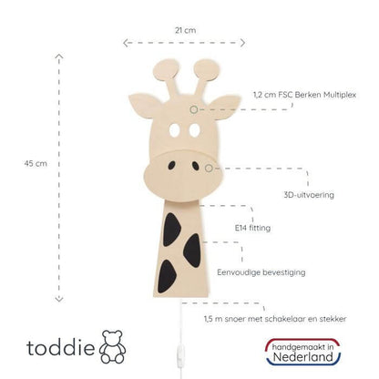 Houten wandlamp kinderkamer | Giraffe - multiplex - toddie.nl