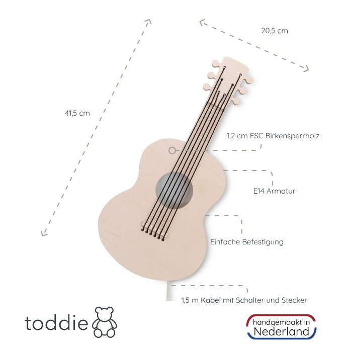 Hölzerne Wandleuchte Kinderzimmer | Gitarre - natur Wandleuchte toddie.de   