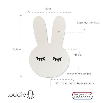 Houten wandlamp kinderkamer | Konijn - toddie.nl