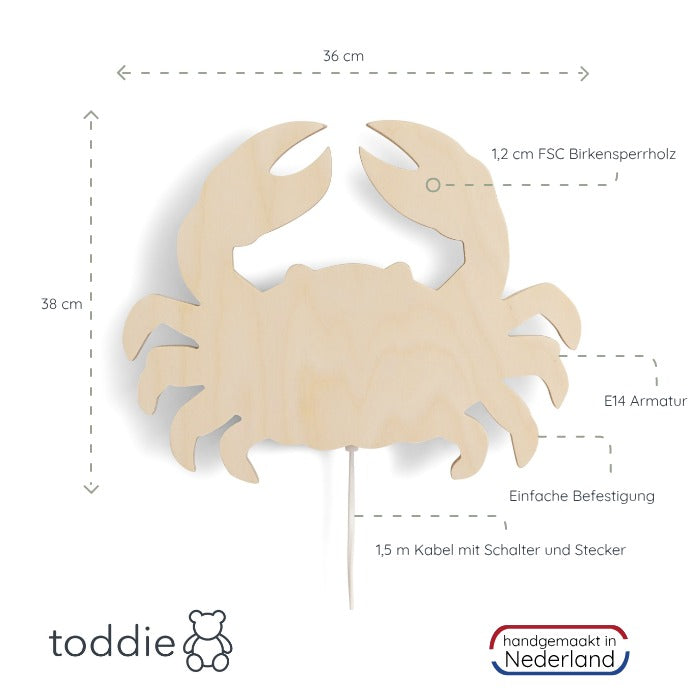 Hölzerne Wandleuchte Kinderzimmer | Krabbe - natur Wandleuchte toddie.de   