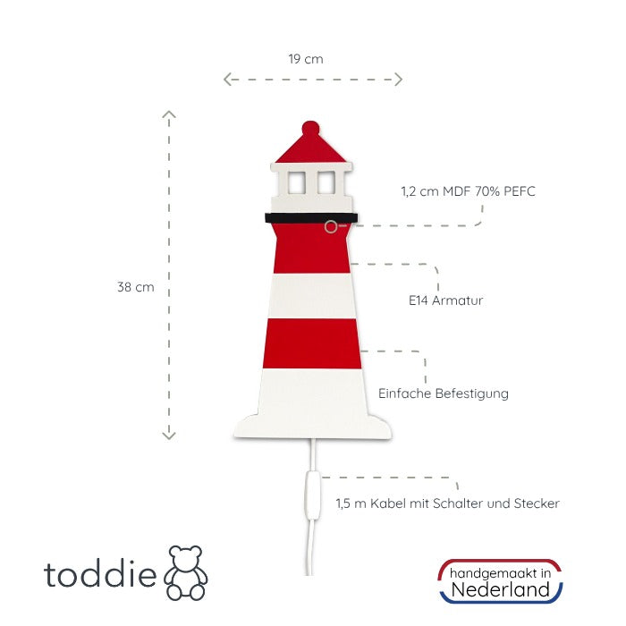 Hölzerne Wandleuchte Kinderzimmer | Lighthouse, Leuchtturm - weiß/rot Wandleuchte toddie.de   