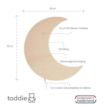 Houten wandlamp kinderkamer | Maan - Multiplex - toddie.nl