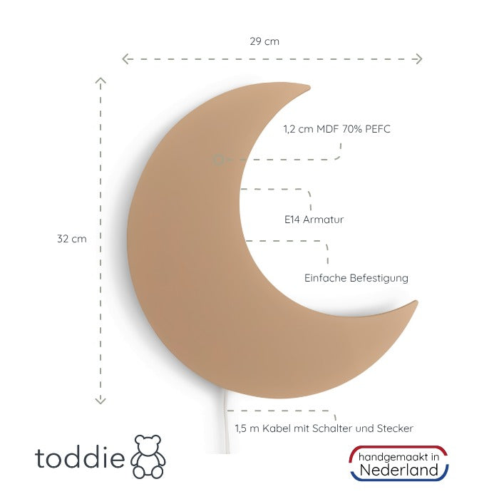 Hölzerne Wandleuchte Kinderzimmer | Mond - spiced honey Wandleuchte toddie.de   