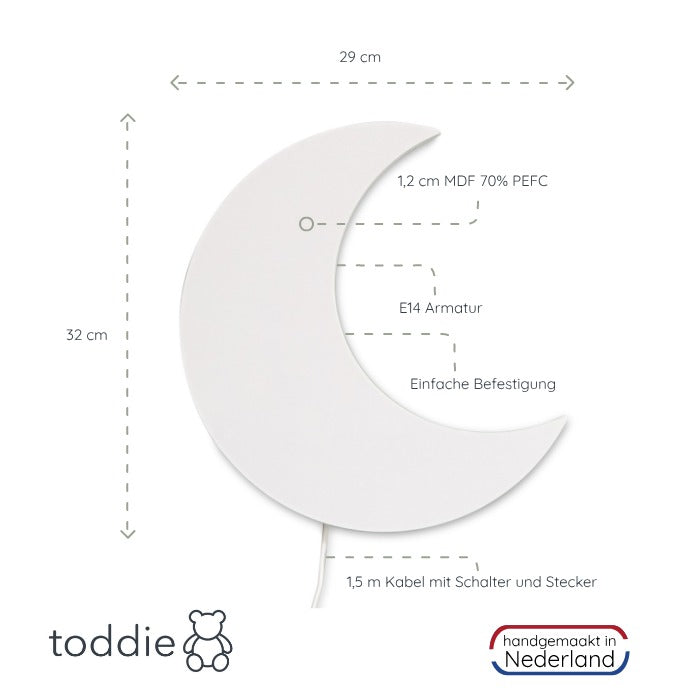 Hölzerne Wandleuchte Kinderzimmer | Mond - weiß Wandleuchte toddie.de   